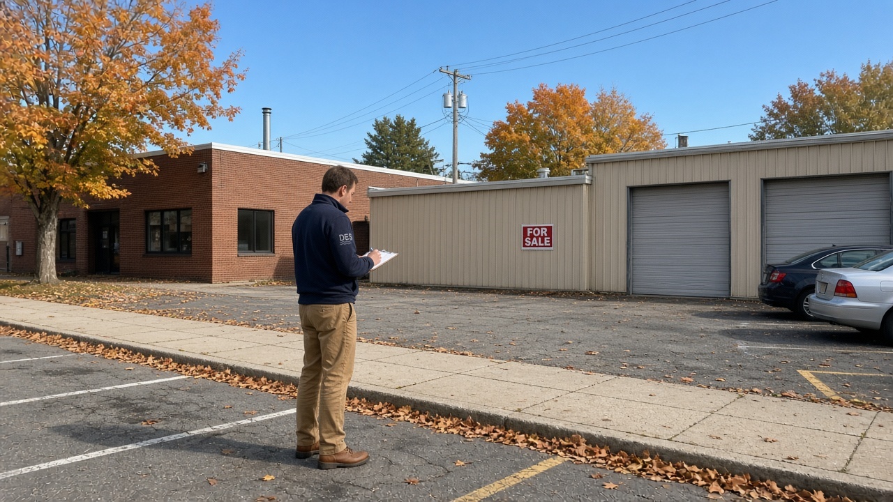 DES environmental consultant inspecting a commercial building for sale